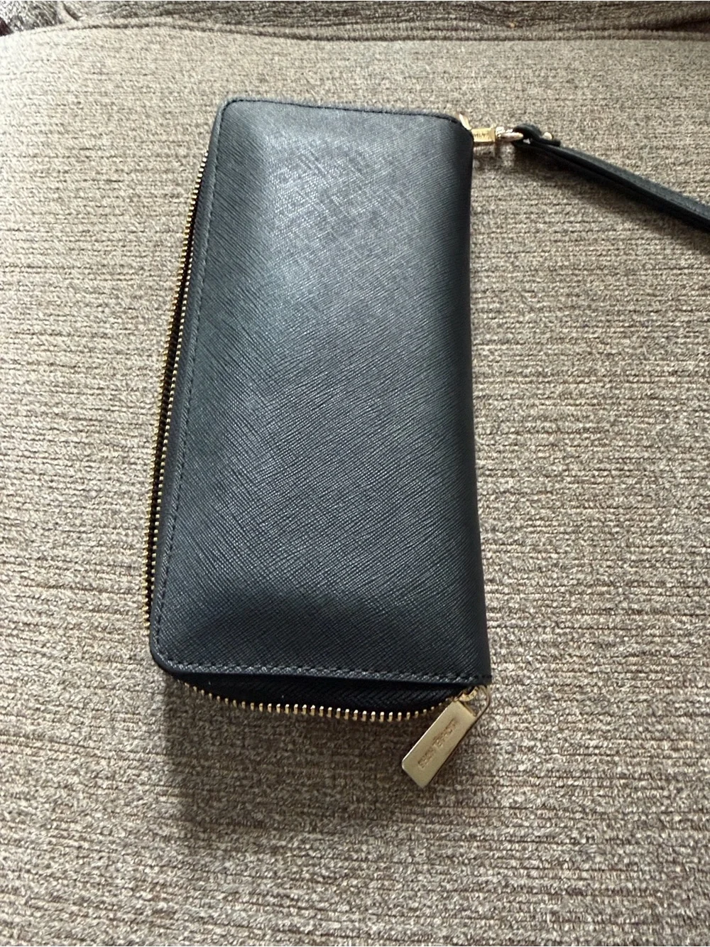 Michael Kors Black Saffiano Leather Wristlet Clutch with Gold Logo